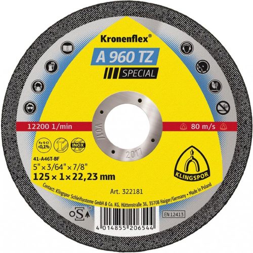 Disc debitat inox A960TZ Special  125 x 1 x 22,2 - Klingspor